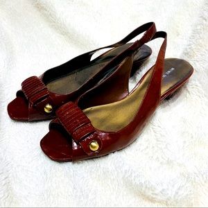Nine West Burgundy Open Toe Slingback Heel 9